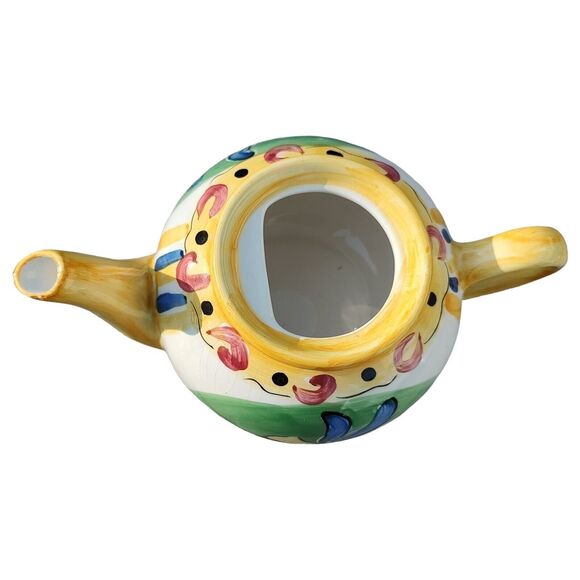 Hausenware VTG Teapot Colorful Yellow Festive Artist Handpainted Crackle Design - Picture 8 of 12